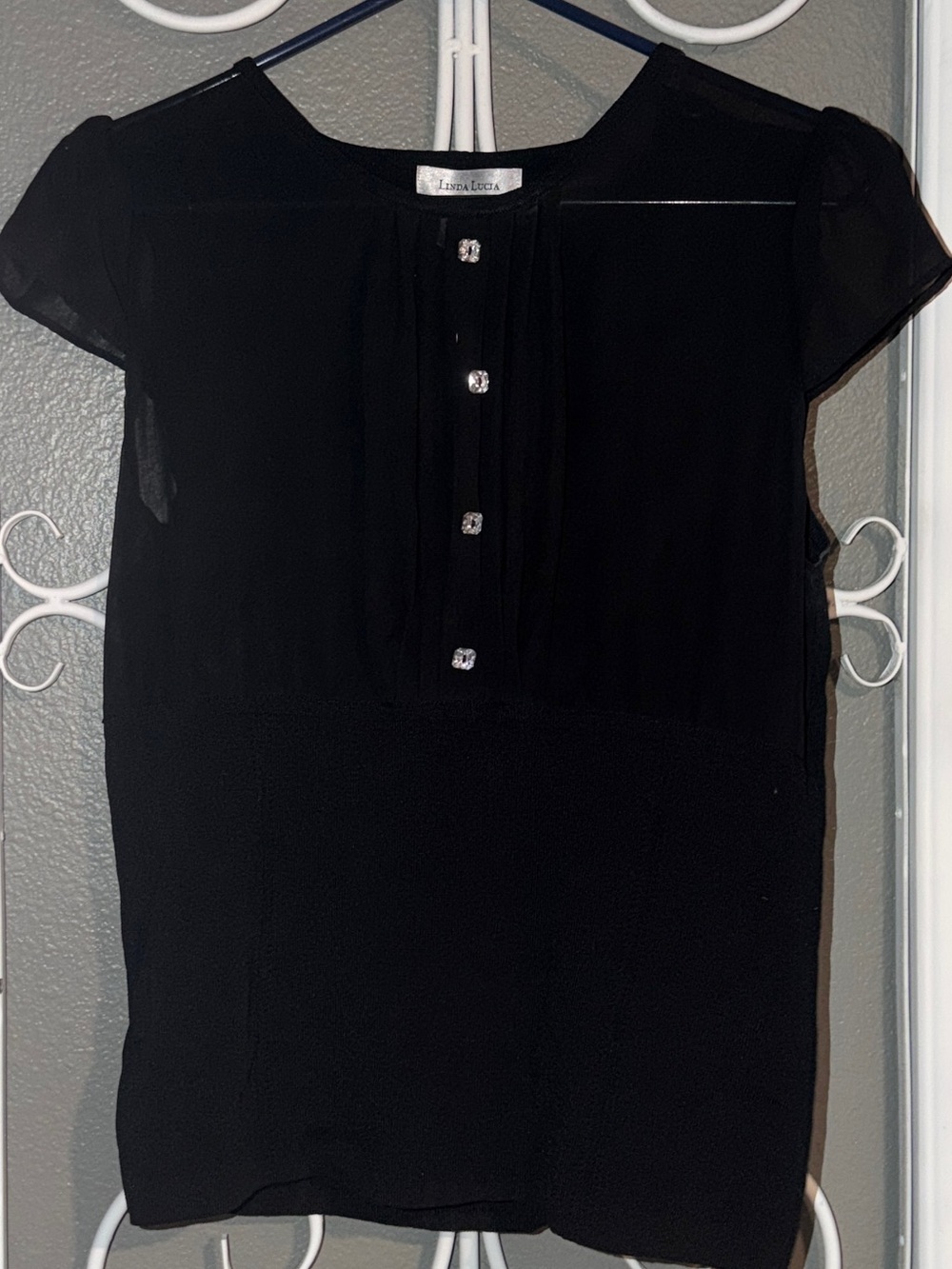 Linda Lucia Black Short Sleeve Button Front Top